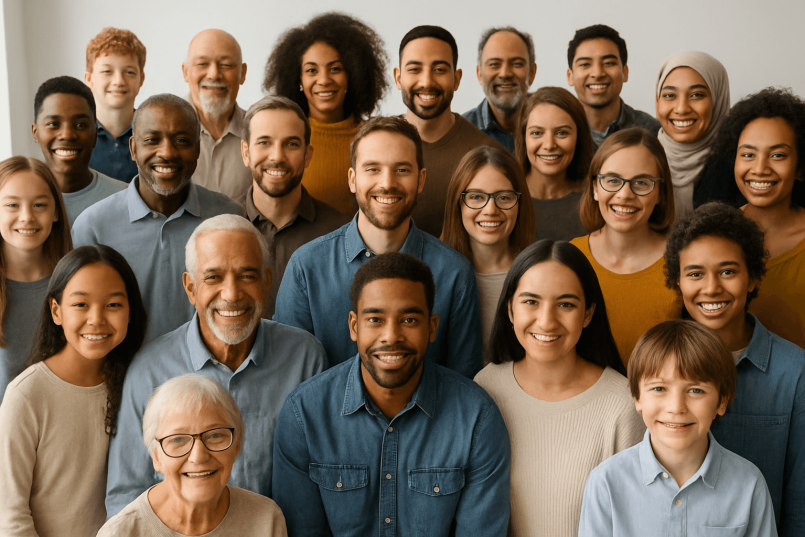 diverse group of people smiling for a picture